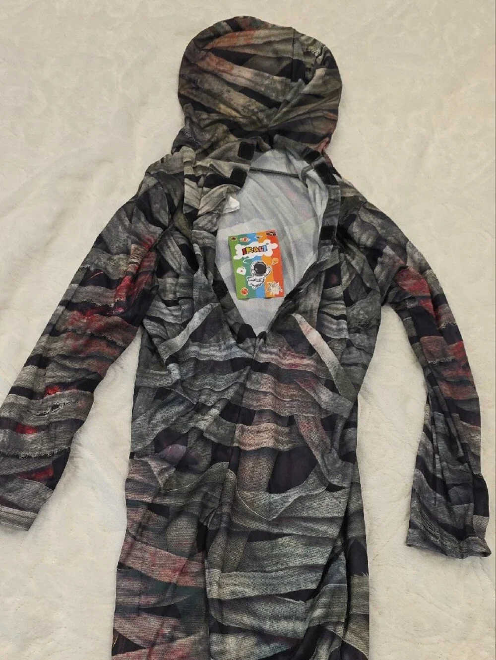 Kids Mummy Hooded Costume - Dark Gray & Red Graphic